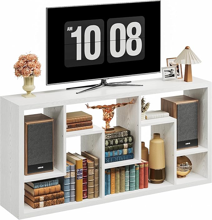 IRONCK Geometric Bookcase 6-Shelf Industrial Bookshelf White Etagere Bookcase Tall Storage Display Bookshelf with Thicken Shelf for Living Room Home Office - LeafyLoom