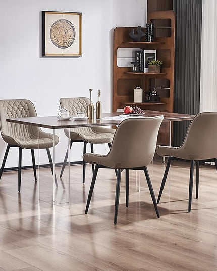YOUNIKE Khaki Dining Chairs set of 2 with High Backs Mid Century Modern Kitchen & Dining Room Chairs PU Faux Leather Upholstered sillas de comedor Comfortable Large Padded Accent Chair with Metal Legs - LeafyLoom