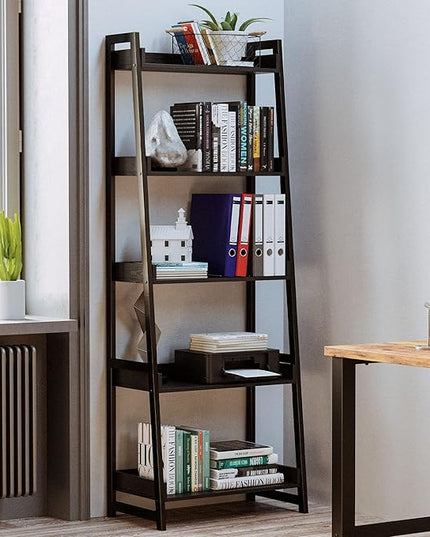 IRONCK Industrial Bookshelf 5-Tier, Bookcase Ladder Shelf, Storage Shelves Rack Shelf Unit, Accent Furniture Metal Frame, Home Office Furniture for Bathroom, Living Room - LeafyLoom