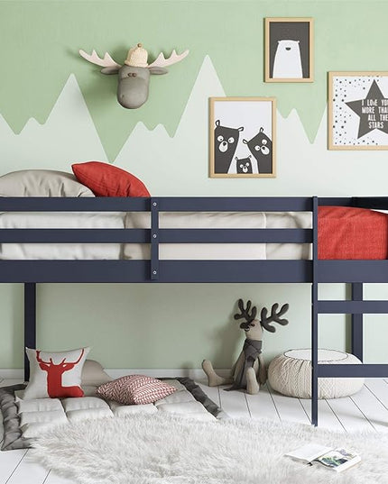 DHP Milton Solid Wood Low Loft Bed for Kids, Twin Size, Blue - LeafyLoom