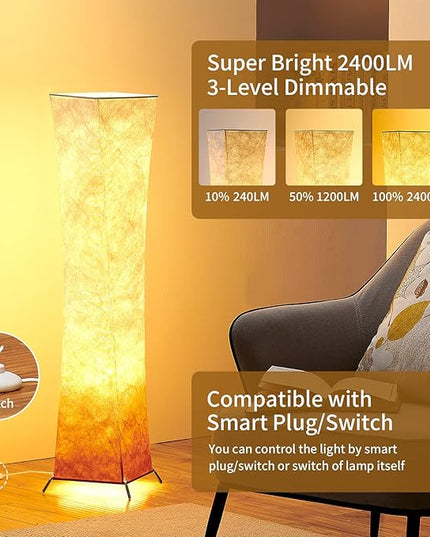 chiphy Floor Lamp, Dimmable 39" (XS) Tall Standing Lamp, 3 Levels Adjustable Brightness LED Bulbs, Column Floor Light, Red Gradient Fabric Lampshade, Home Decor for Living Room, Bedroom, Kids Room - LeafyLoom