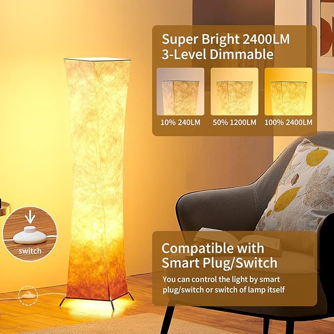 chiphy Floor Lamp, Dimmable 39" (XS) Tall Standing Lamp, 3 Levels Adjustable Brightness LED Bulbs, Column Floor Light, Red Gradient Fabric Lampshade, Home Decor for Living Room, Bedroom, Kids Room - LeafyLoom