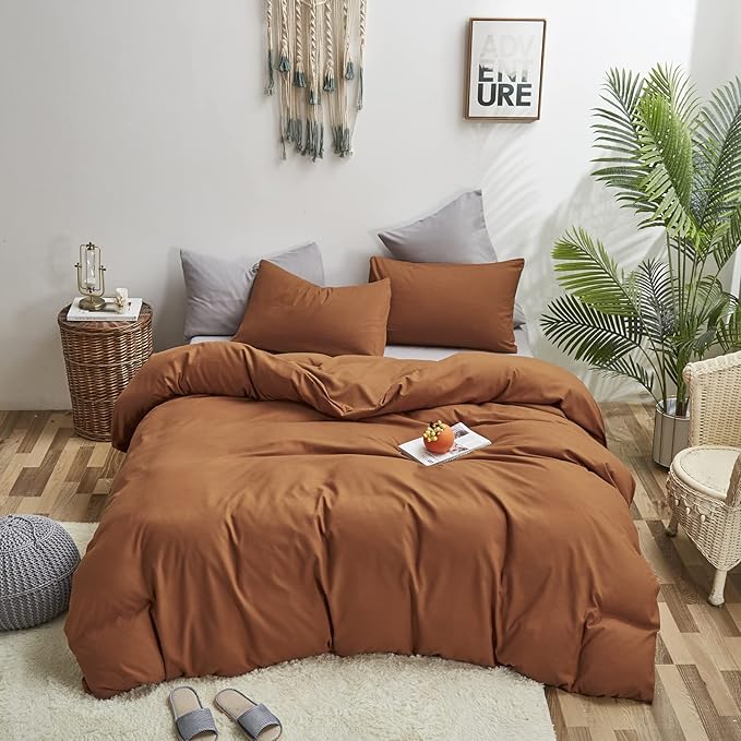 Pumpkin Comforter Queen Pumpkin Color Bedding Set 3 Pieces Cinnamon Comforter Sets 1 Queen Comforter (90x90 inches) with 2 Pillowcases (20x26 inches) - LeafyLoom