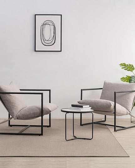 ZINUS Aidan Sling Accent Chair / Metal Framed Armchair with Shredded Foam Cushioning, Oatmeal - LeafyLoom