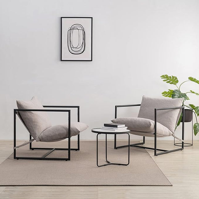 ZINUS Aidan Sling Accent Chair / Metal Framed Armchair with Shredded Foam Cushioning, Oatmeal - LeafyLoom