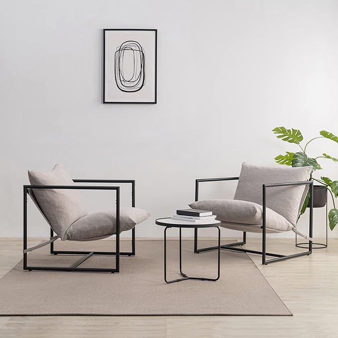 ZINUS Aidan Sling Accent Chair / Metal Framed Armchair with Shredded Foam Cushioning, Oatmeal - LeafyLoom