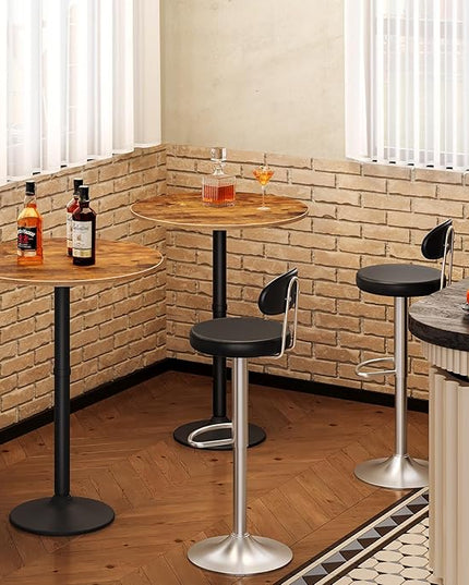 HOOBRO Round Bar Table, 35" Tall Pub Table, Cocktail Table with Base, Stable Counter Table with Non-Slip Base for Narrow Space, Bar Height Table for Kitchen, Easy to Assemble, Rustic Brown BF57BT01 - LeafyLoom
