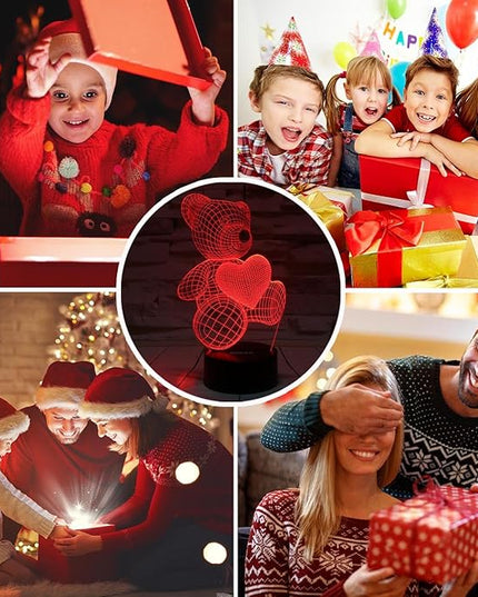 Night Light 3D lamp 7 Colors Changing Nightlight with Smart Touch & Remote Control 3D Night Light for Kids or as Gifts for Women Kids Girls Boys (Teddy Bear) - LeafyLoom
