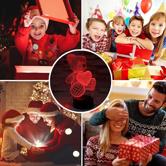 Night Light 3D lamp 7 Colors Changing Nightlight with Smart Touch & Remote Control 3D Night Light for Kids or as Gifts for Women Kids Girls Boys (Teddy Bear) - LeafyLoom