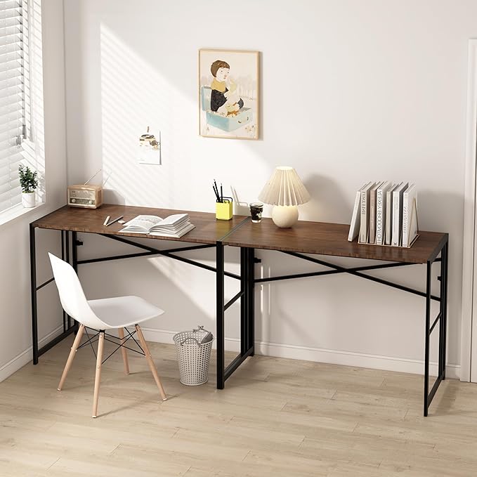 EMODA Folding Computer Desk 40 inch, No Assembly Needed Home Office Table Study Writing Gaming Desk, Mahogany - LeafyLoom