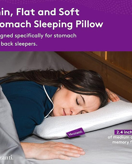 Ultra Slim Pillow - Flat & Thin pillow for Sleeping | Stomach Sleeping Pillow | 2.4 inch thin memory foam pillow for stomach sleepers - LeafyLoom