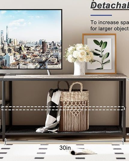 TV Stand for 65 70 Inch TV, Long 63" Entertainment Center 3-Tier TV Console Steel Frame Industrial Style TV Cabinet with Metal Frame for Living Room, Gray - LeafyLoom