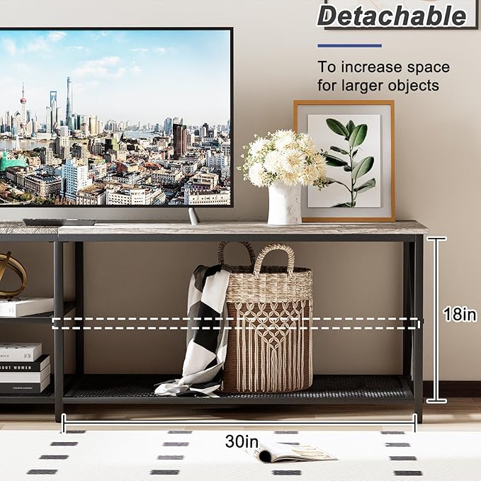 TV Stand for 65 70 Inch TV, Long 63" Entertainment Center 3-Tier TV Console Steel Frame Industrial Style TV Cabinet with Metal Frame for Living Room, Gray - LeafyLoom