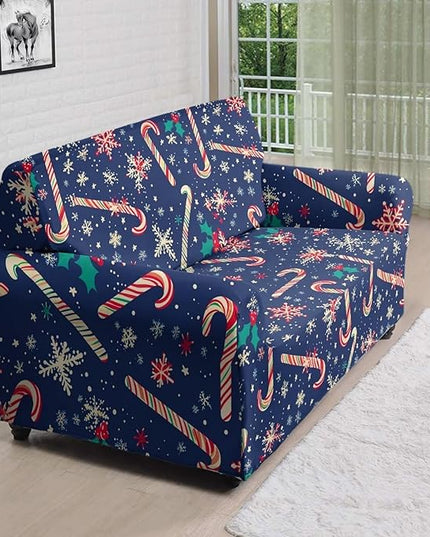 FKELYI Christmas Easy Going Stretch Sofa Slipcover Blue Candy Cane Furniture Protector Easy Going Stretch Sofa Slipcovers with Elastic Bottom L FKELYI