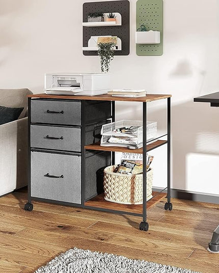 DEVAISE 3 Drawer Mobile File Cabinet, Rolling Printer Stand with Open Storage Shelf, Fabric Lateral Filing Cabinet fits A4 or Letter Size for Home Office, Rustic Brown - LeafyLoom