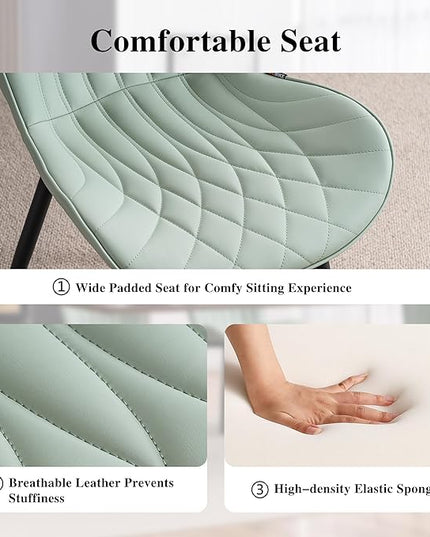 YOUNIKE Dining Chairs Set of 2, Upholstered Faux Leather Dining Room Chairs, Modern Living Room Bedroom Side Chairs with Wing Back and Metal Legs, Kitchen Chairs Mint Green - LeafyLoom