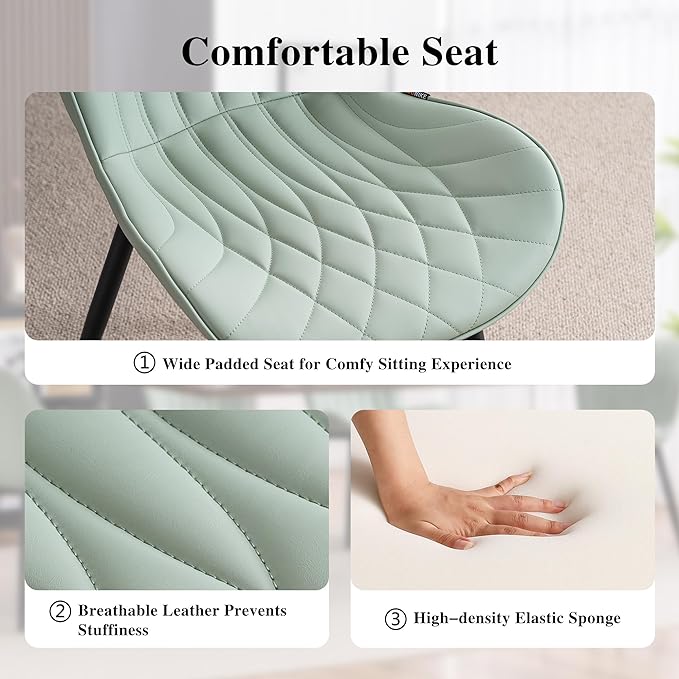 YOUNIKE Dining Chairs Set of 2, Upholstered Faux Leather Dining Room Chairs, Modern Living Room Bedroom Side Chairs with Wing Back and Metal Legs, Kitchen Chairs Mint Green - LeafyLoom