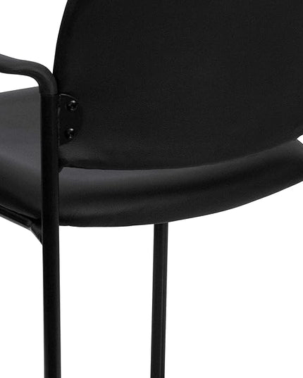 Flash Furniture Tiffany Side Reception Chair with Padded Armrests, Stackable Vinyl Waiting Room Chair for Commercial or Residential Use, Black - LeafyLoom