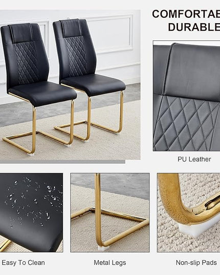 NicBex Dining Chairs Set of 6 Modern Faux Leather High Back Dining Room Kitchen Chairs with Golden Metal Legs,Side Chairs for Dining Room, Kitchen,Living Room, and Restaurants,Black - LeafyLoom