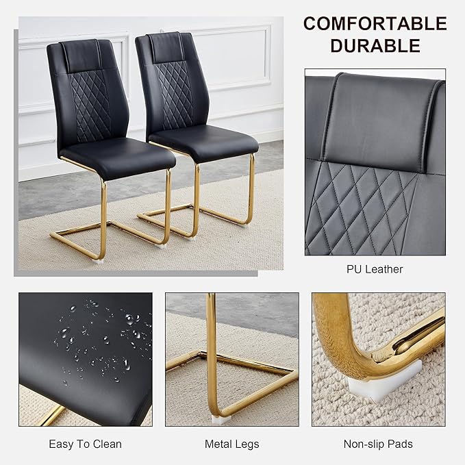 NicBex Dining Chairs Set of 6 Modern Faux Leather High Back Dining Room Kitchen Chairs with Golden Metal Legs,Side Chairs for Dining Room, Kitchen,Living Room, and Restaurants,Black - LeafyLoom
