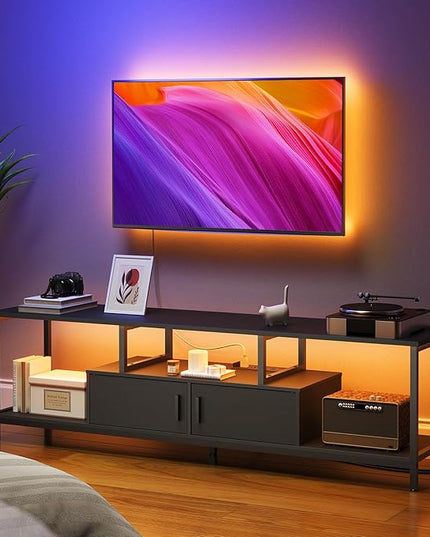 HOOBRO TV Stand with LED Light and Power Outlets for TVs up to 65 Inch, TV Media Console with Double-Door Cabinet, Gaming Entertainment Center for Living Room Bedroom, Black BB148UDS01 - LeafyLoom