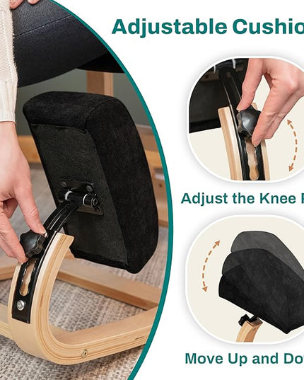 Ergonomic Kneeling Chair - A Rocking Ergo Knee Chair and Wooden Desk Chair designed for Home Office Study and Posture Chair Support, Reduce Neck and Back Pressure - Velvet Black - LeafyLoom