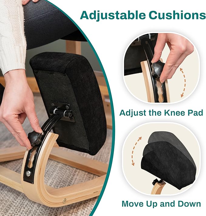 Ergonomic Kneeling Chair - A Rocking Ergo Knee Chair and Wooden Desk Chair designed for Home Office Study and Posture Chair Support, Reduce Neck and Back Pressure - Velvet Black - LeafyLoom