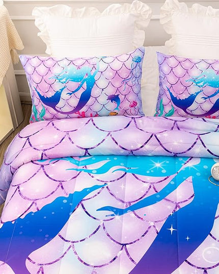 CVHOUSE Mermaid Comforter Set,Rainbow Mermaid Bedding Set for Girls Kids Teens,Rainbow Mermaid Comforter Mermaid Duvet Set Room Decor Quilt Set Twin Size - LeafyLoom