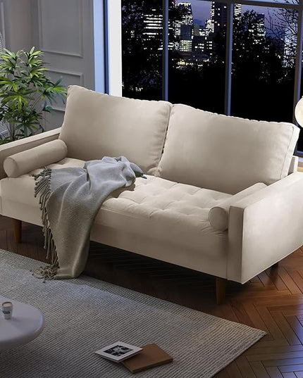 Velvet Furniture for Small Spaces, Mid-Century Modern Loveseats for Living Room, Love Seat Couch Sofas, 70 Inches, Beige - LeafyLoom