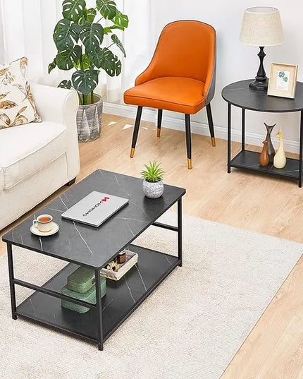 WOHOMO Coffee Table, Black Modern Coffee Tables for Living Room 2 in 1Detachable Small Center Table Set with Storage, Black Marble - LeafyLoom