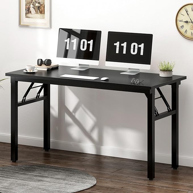 Need Computer Desk Office Desk 47 inches Folding Table with BIFMA Certification Computer Table Workstation No Install Needed, Black Brown - LeafyLoom
