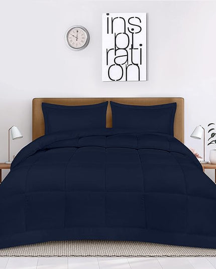 Utopia Bedding Queen Size Comforter Set with 2 Pillow Shams, Bedding Comforter Sets, Down Alternative Navy Comforter, Soft and Comfortable, Machine Washable - LeafyLoom