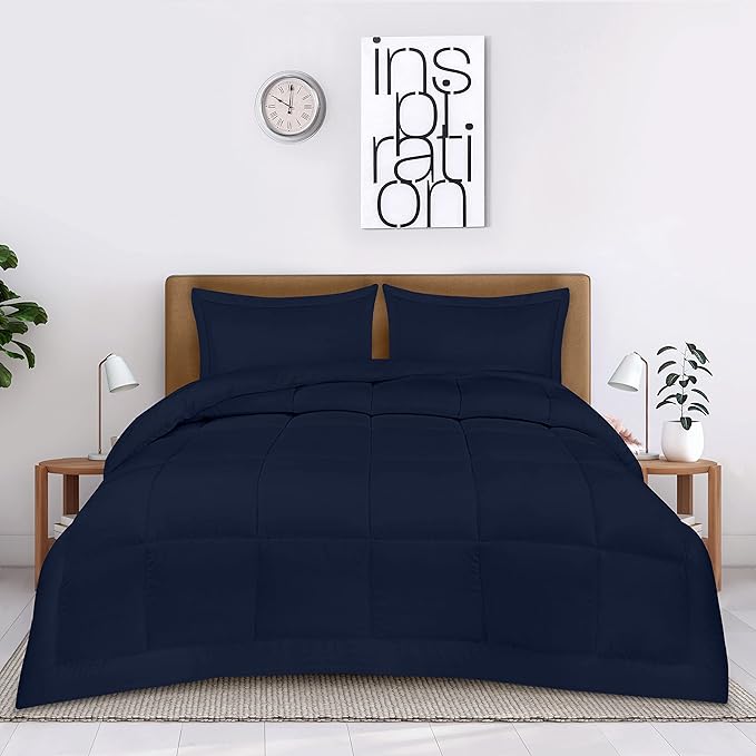 Utopia Bedding Queen Size Comforter Set with 2 Pillow Shams, Bedding Comforter Sets, Down Alternative Navy Comforter, Soft and Comfortable, Machine Washable - LeafyLoom