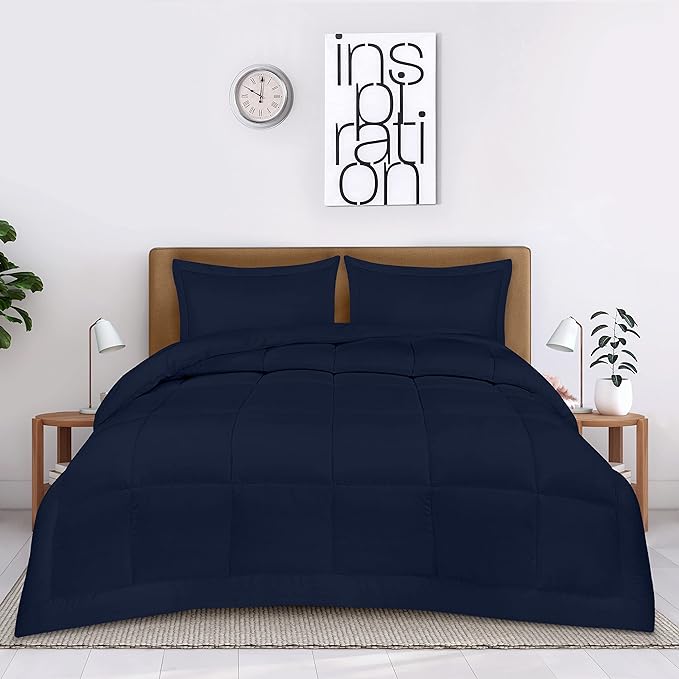 Utopia Bedding King Size Comforter Set with 2 Pillow Shams, Bedding Comforter Sets, Down Alternative Navy Comforter, Soft and Comfortable, Machine Washable - LeafyLoom