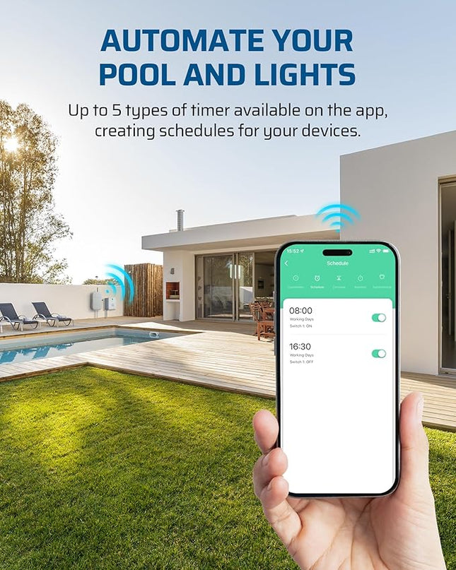 DEWENWILS Pool Pump Timer, Outdoor Smart WiFi Box, Heavy Duty 40A 240VAC 3HP Wireless Controller Timer for Pool, Water Heater, Compatible with Smart Phone, Alexa, Google Assistant, ETL Listed DEWENWILS