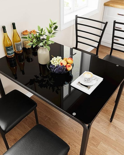 IDEALHOUSE Dining Table for 4, Small Table and Chairs Set of 4, Dinette Set for 4, Square Dinner Table Set, 3 Piece Kitchen & Dining Room Sets for Small Space (Glass, Dining Table with 4 Chairs) - LeafyLoom