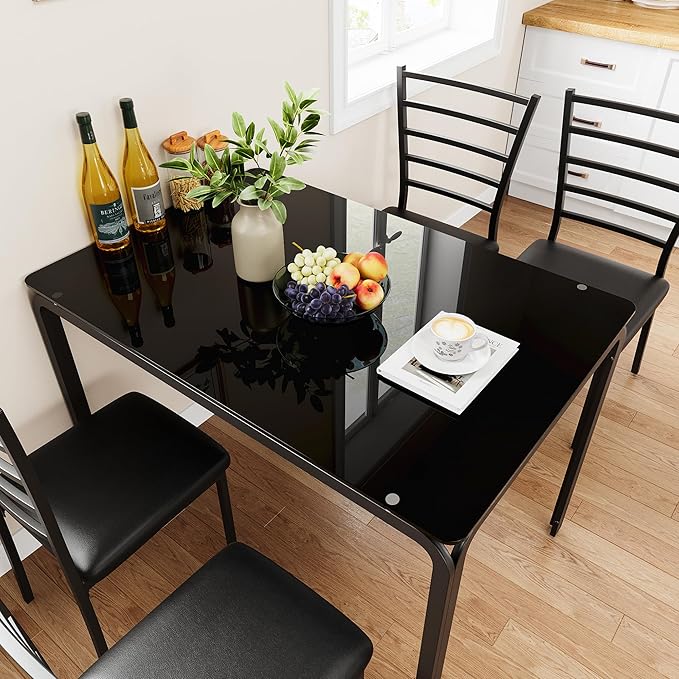 IDEALHOUSE Dining Table for 4, Small Table and Chairs Set of 4, Dinette Set for 4, Square Dinner Table Set, 3 Piece Kitchen & Dining Room Sets for Small Space (Glass, Dining Table with 4 Chairs) - LeafyLoom
