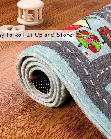 LIVEBOX Kids Rug 3'x5' Car Rug Play Mat for Playing Cars Toys, City Life Playroom Rug Educational Carpet for Children Boy Girl,Road Traffic Nursery Rug for Kids Room Play Area - LeafyLoom
