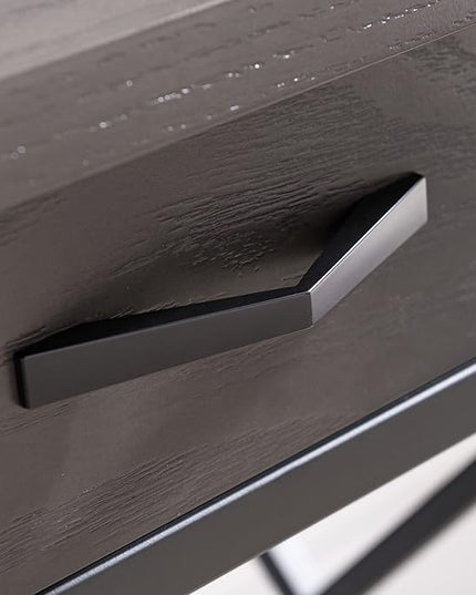 Leick Home 23400 Chisel & Forge Writing Computer Desk with Drop Front Keyboard Drawer, Smoke Gray and Matte Black - LeafyLoom