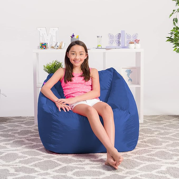 Posh Creations Structured Comfy Seat for Playrooms and Bedrooms, Large Bean Bag Chair, Coronado Chair, Navy - LeafyLoom