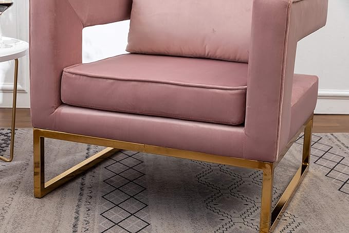 Roundhill Furniture Lenola Upholstered Accent Arm Chair, Pink 27.5D x 29.75W x 34.5H in - LeafyLoom