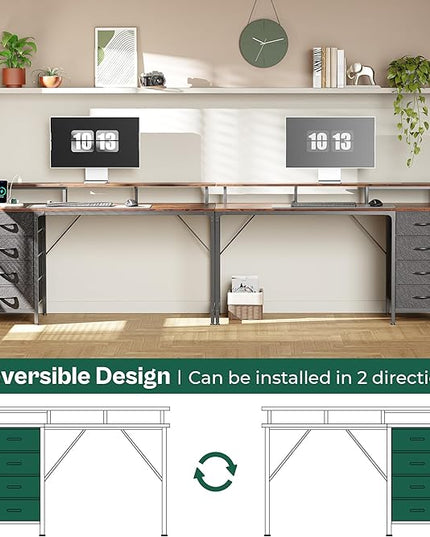 55 Inch Computer Desk with Power Outlets and LED Lights, Gaming Desk with 4 Drawers, Office Desk with Monitor Stand, Study Desk Work Desk for Home Office, Rustic Brown - LeafyLoom