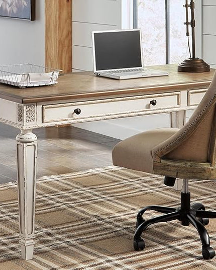 Signature Design by Ashley Realyn Farmhouse 60" Home Office Desk with USB Charging, Chipped White - LeafyLoom