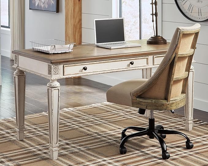 Signature Design by Ashley Realyn Farmhouse 60" Home Office Desk with USB Charging, Chipped White - LeafyLoom