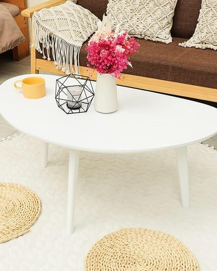 FIRMINANA Small White Oval Coffee Table for Small Space,Simple Modern Table for Small Apartment or Livingroom Corner,White,18.9" D x 33.47" W x 15.75" H - LeafyLoom