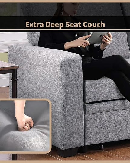 4-in-1 Modular Sofa Bed Convertible Living Room Furniture Sets Upholstered, L Shaped Sectional Comfy Couch with Reversible Storage Chaise for Apartment, Studio, Office, Light Gray-3 - LeafyLoom