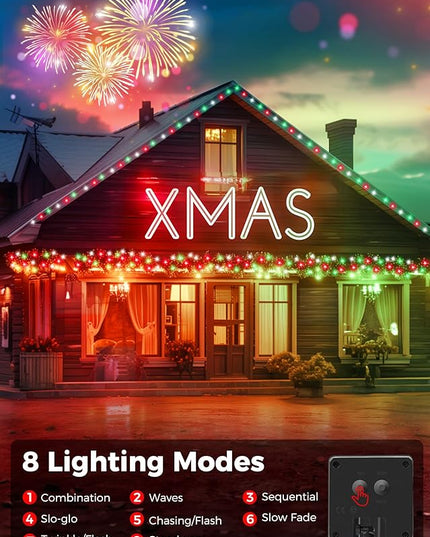 Minetom Solar Christmas Lights Outdoor Waterproof, 40FT 100 LED Solar Lights with 8 Modes, Solar Christmas Outdoor Decoration, Solar String Lights for Outside House Tree Party Yard, Red Green & White Minetom