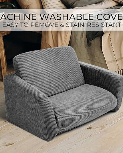 ZICOTO Comfy Kids Chair for Toddler - Stylish 2 in 1 Lounger Made of Memory Foam Easily Unfolds Into a Soft Baby Couch to Nap On - Modern Fold Out Sofa for The Little Ones - LeafyLoom