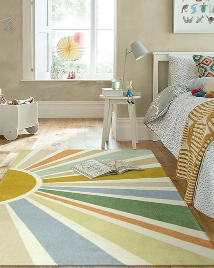 Kids Rugs for Playroom 5'x7' Rug, Boho Washable Area Rug for Kids Room, Rainbow Kids Nursery Rug Non-Slip Sunshine Carpet Soft Colorful Rug for Classroom Office Dining Room - LeafyLoom