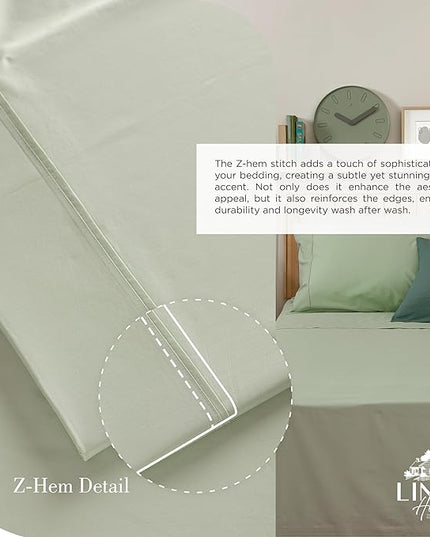 100% Cotton Percale Sheets Twin Size, Sage, Deep Pocket, 3 Pieces Sheet Set - 1 Flat, 1 Deep Pocket Fitted Sheet and 1 Pillowcase, Crisp Cool and Strong Bed Linen - LeafyLoom